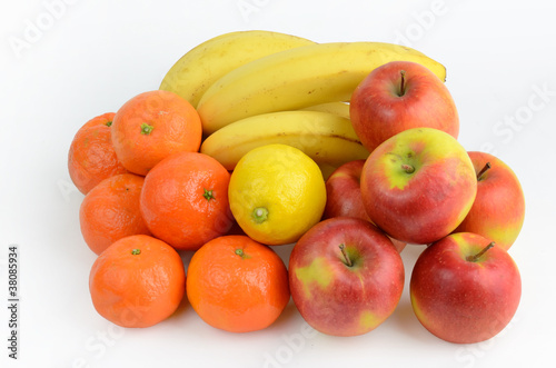 Diverse fruits on white background