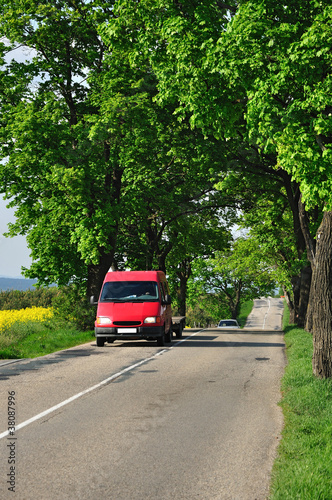 Red car on road