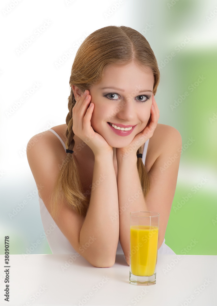 beautiful happy cheerful girl with orange juice beautiful happy cheerful girl with orange juice