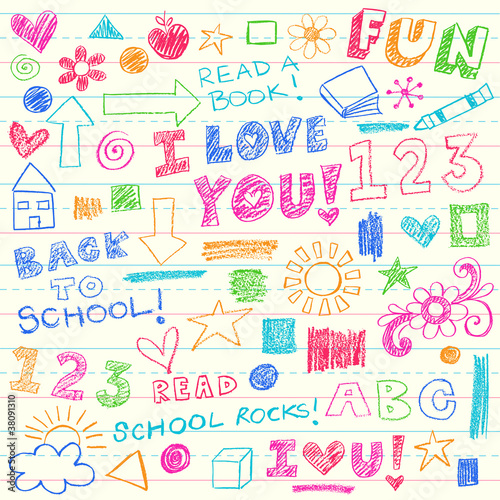 Kids School Crayon Doodles Vector Illustration