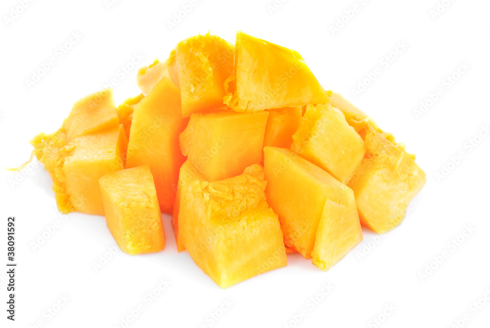 Slices of pumpkin close up isolation on white background Slices of pumpkin close up isolation on white background