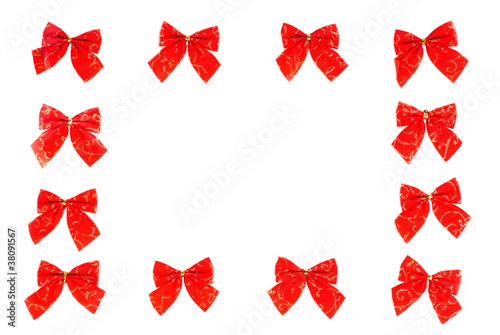 12 of red ribbons as frame isolation on white