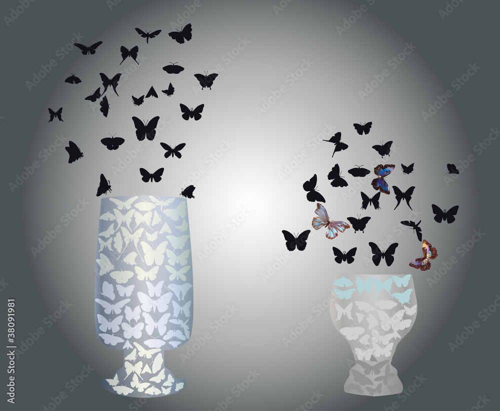 two glasses formed from butterflies two glasses formed from butterflies