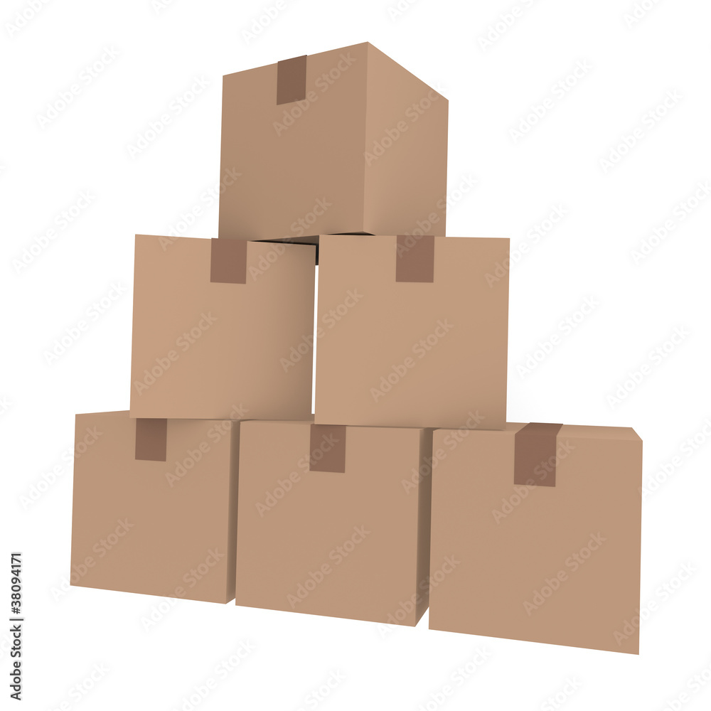 Cardboard boxes on white, 3D image Cardboard boxes on white, 3D image