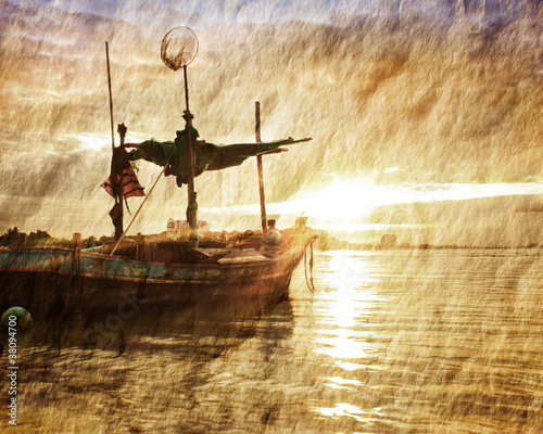 Old paper Fishing boat