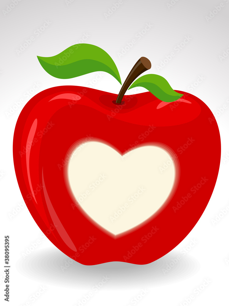 Vector, red apple with a heart symbol on isolated background. Vector, red apple with a heart symbol on isolated background.