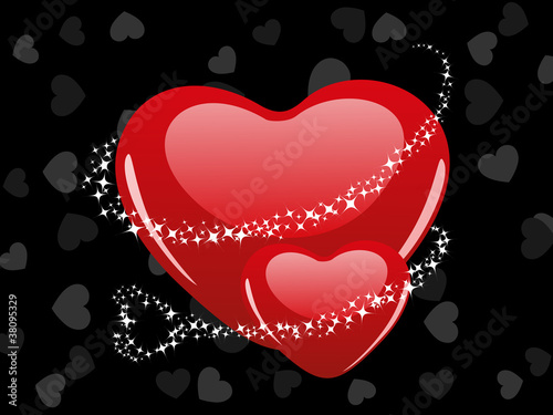 Vector illustration of a heart shape with shiney stars on grey h