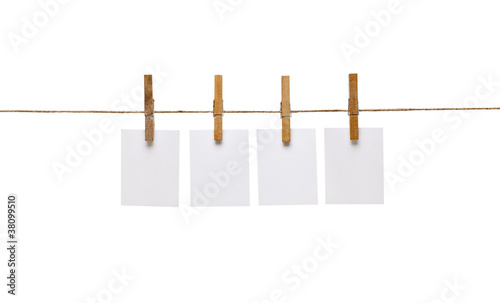 clothes peg and note paper on clothes line rope