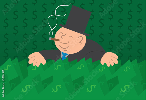 Heavy man with a large amount of cash