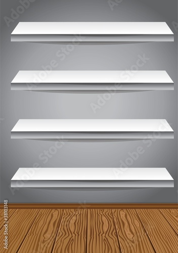 four empty shelves on a wall - vector illustration