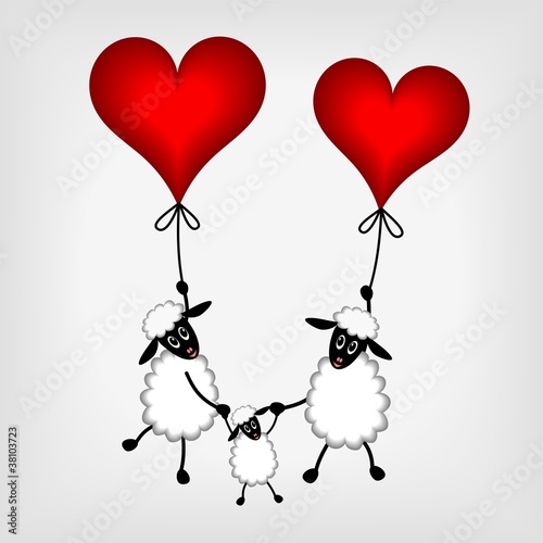 two sheep with red hearts - balloon and lamb