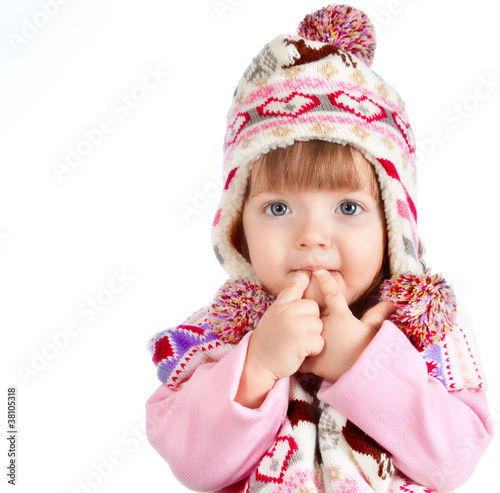 beautiful girl in the hat on a white background