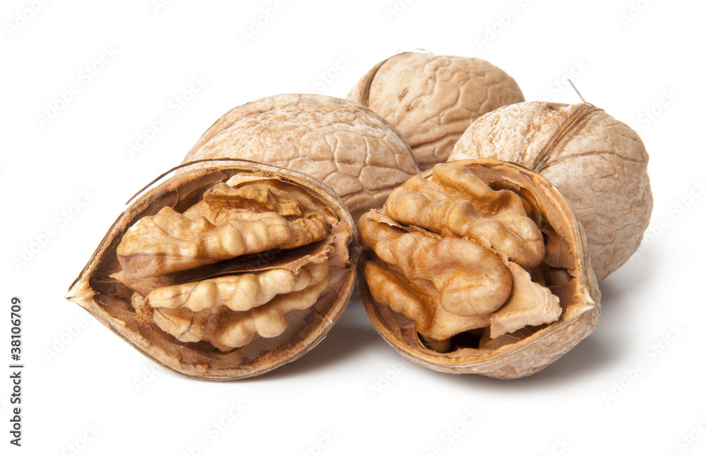 Walnuts on a white background