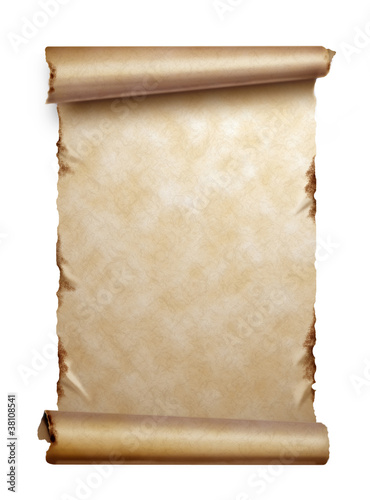 Scroll of old paper with curled edges isolated