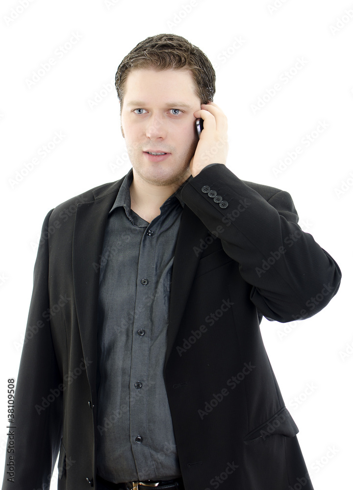 Portrait of business man talking on mobile phone. Portrait of business man talking on mobile phone.
