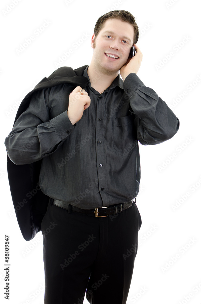 Smiling business man talking on mobile phone. Smiling business man talking on mobile phone.