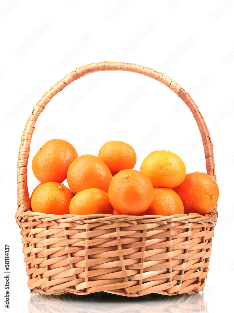 tangerines in a beautiful basket isolated on white tangerines in a beautiful basket isolated on white