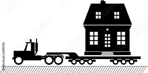 Truck delivers the house, vector illustration