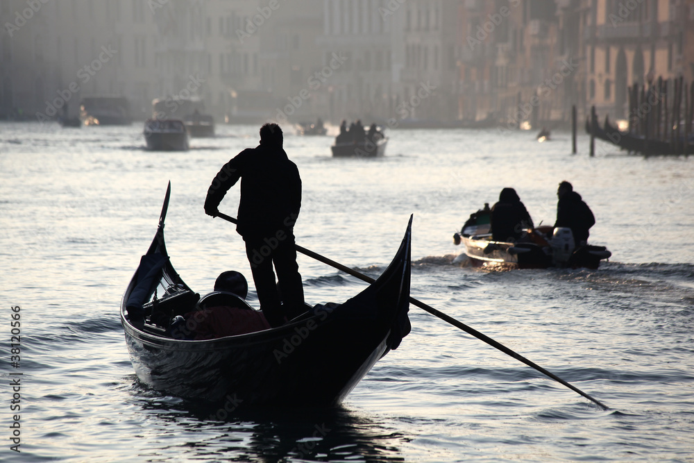 Venice with gondola on Grand canal in Italy