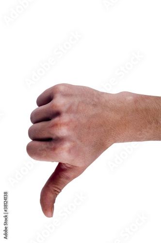 Thumbs Down male hands, isolated on white.
