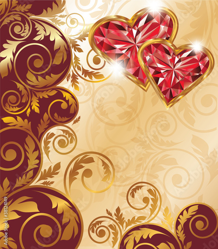 Wallpaper Mural Love card with two ruby hearts, vector  illustration Torontodigital.ca