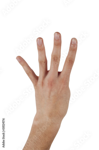 Human hand make a number four on isolated background