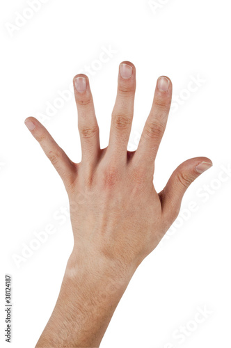 Human hand make a number five on isolated background