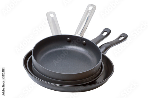 Four frying pans on White
