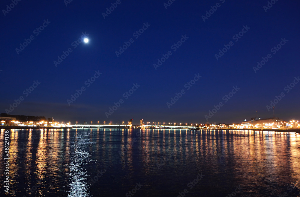 View of Neva river at night