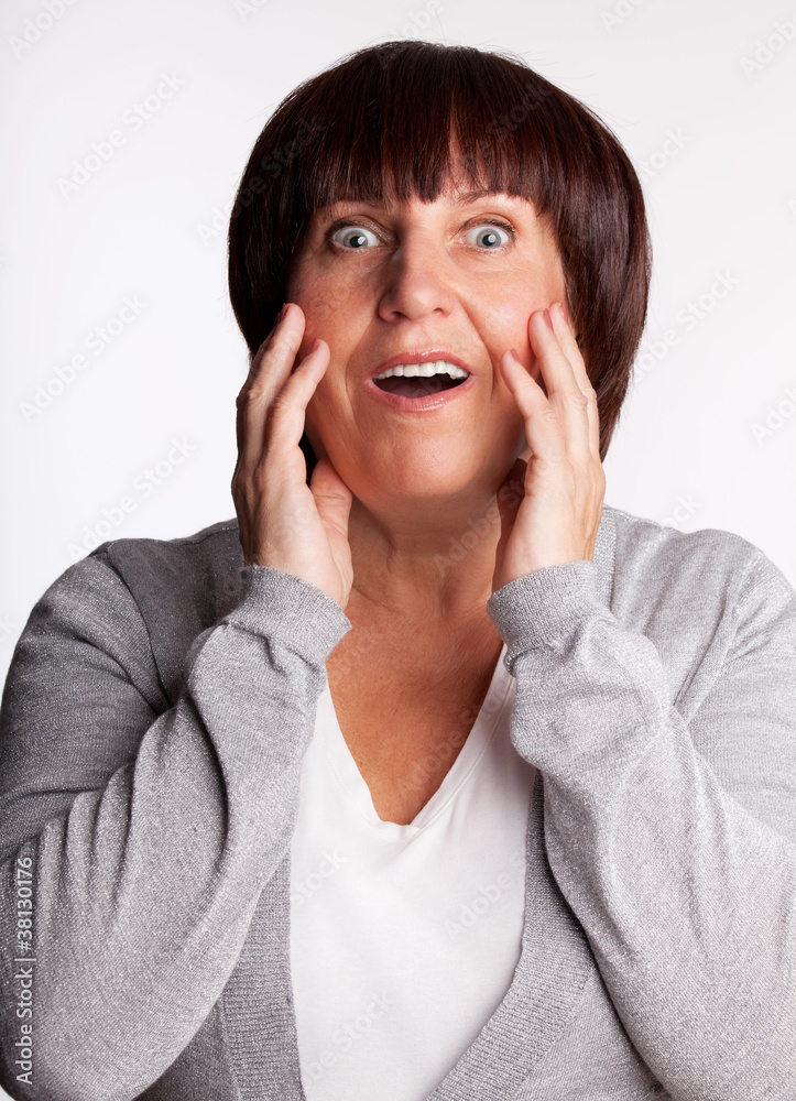 Surprised woman looking up Surprised woman looking up