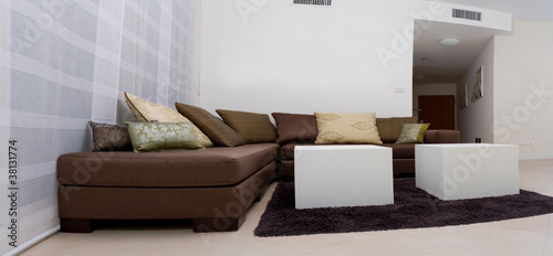 Living room with furnishings in a new house.