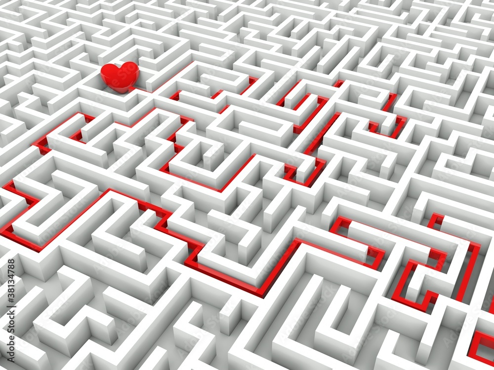 Heart in the middle of the maze with path to it Heart in the middle of the maze with path to it