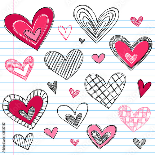Hearts Sketchy Doodles Vector Illustration