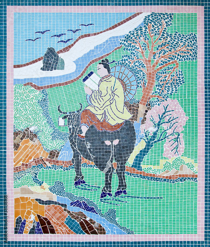 Traditional chinese style wall mosaic tiles in the temple,Thaila