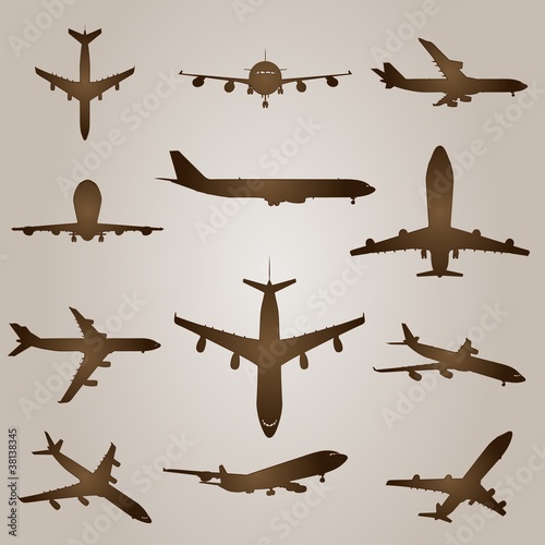 Vector vintage set of drawings with planes
