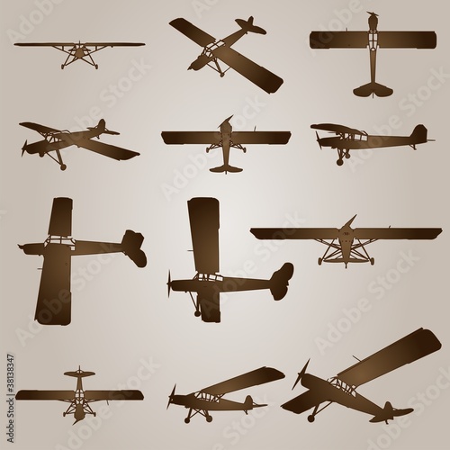 Vector vintage set of drawings with planes