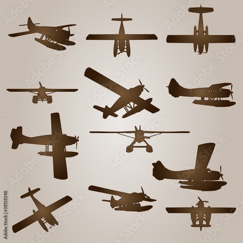 Vector vintage set of drawings with planes