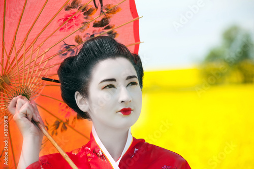 Geisha in the yellow field photo