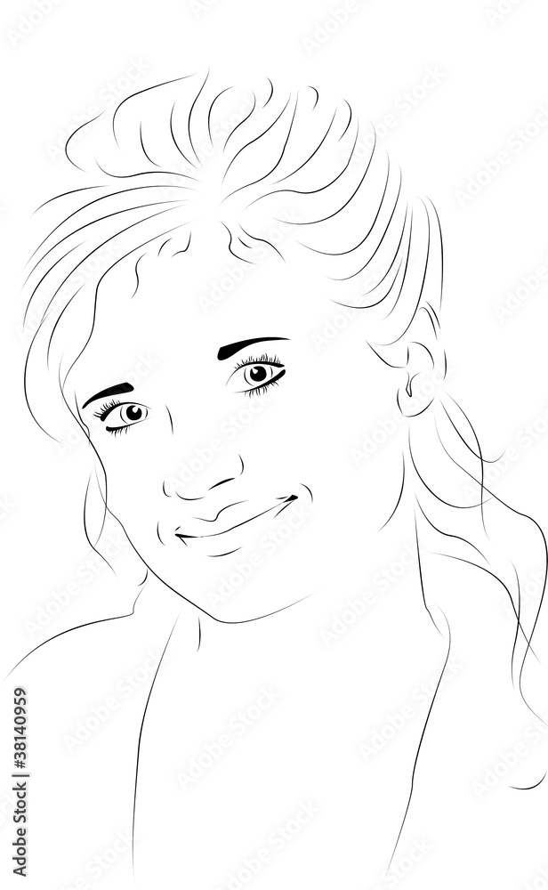 Beautiful woman as line drawing for adding colours