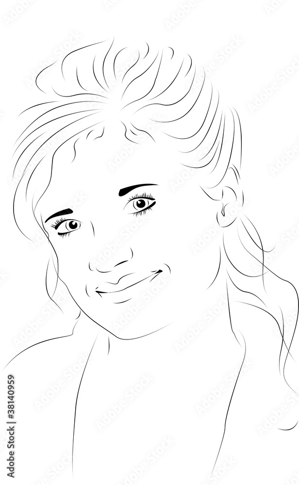 Beautiful woman as line drawing for adding colours Beautiful woman as line drawing for adding colours