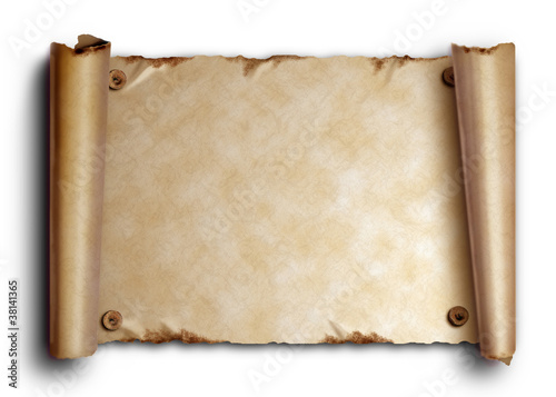 Scroll of old paper with rounded edges and nails