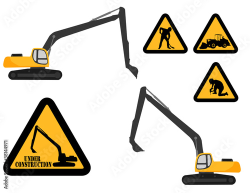 excavator nad "under construction" signs