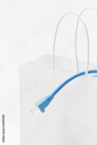 White paper bag with a network cable
