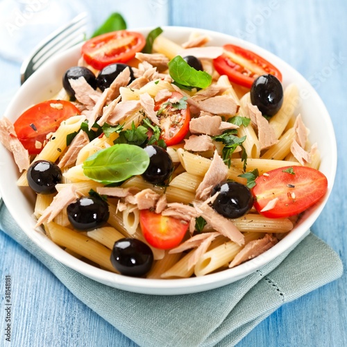 Pasta salad with cherry tomatoes and tuna photo