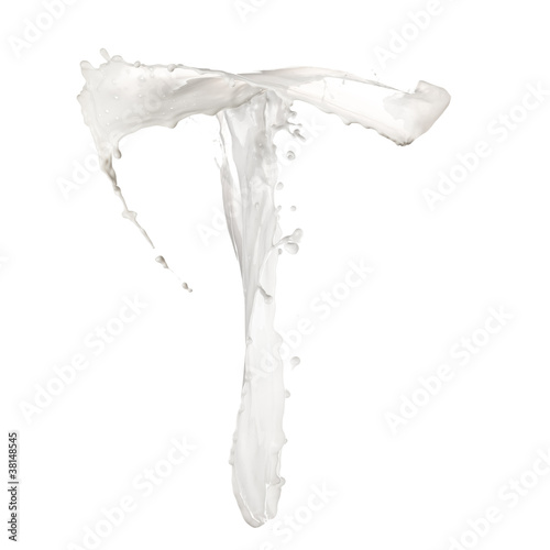 Letter T made of milk splash,isolated on white background