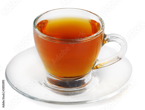 Tea in cup on white background