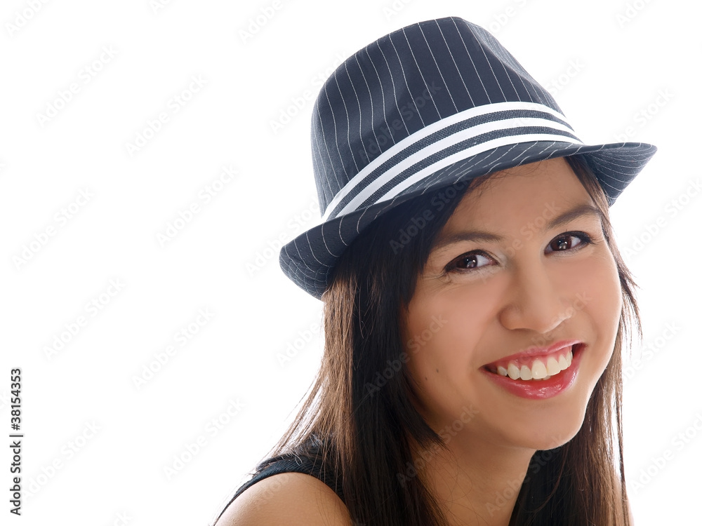 smiling girl wearing fedora hat smiling girl wearing fedora hat