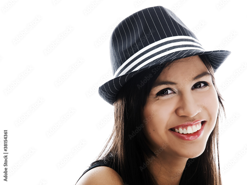 smiling girl wearing fedora hat smiling girl wearing fedora hat