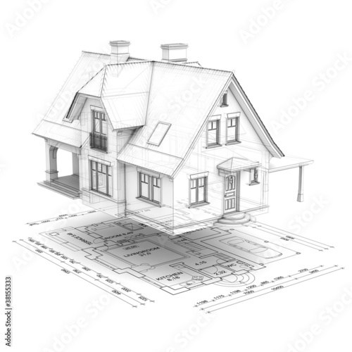 house with plan_wireframe