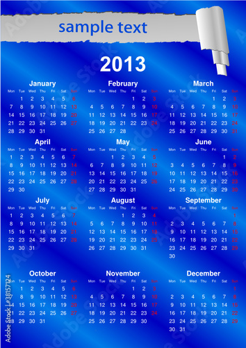 English Calendar 2013 with space for text (vector)